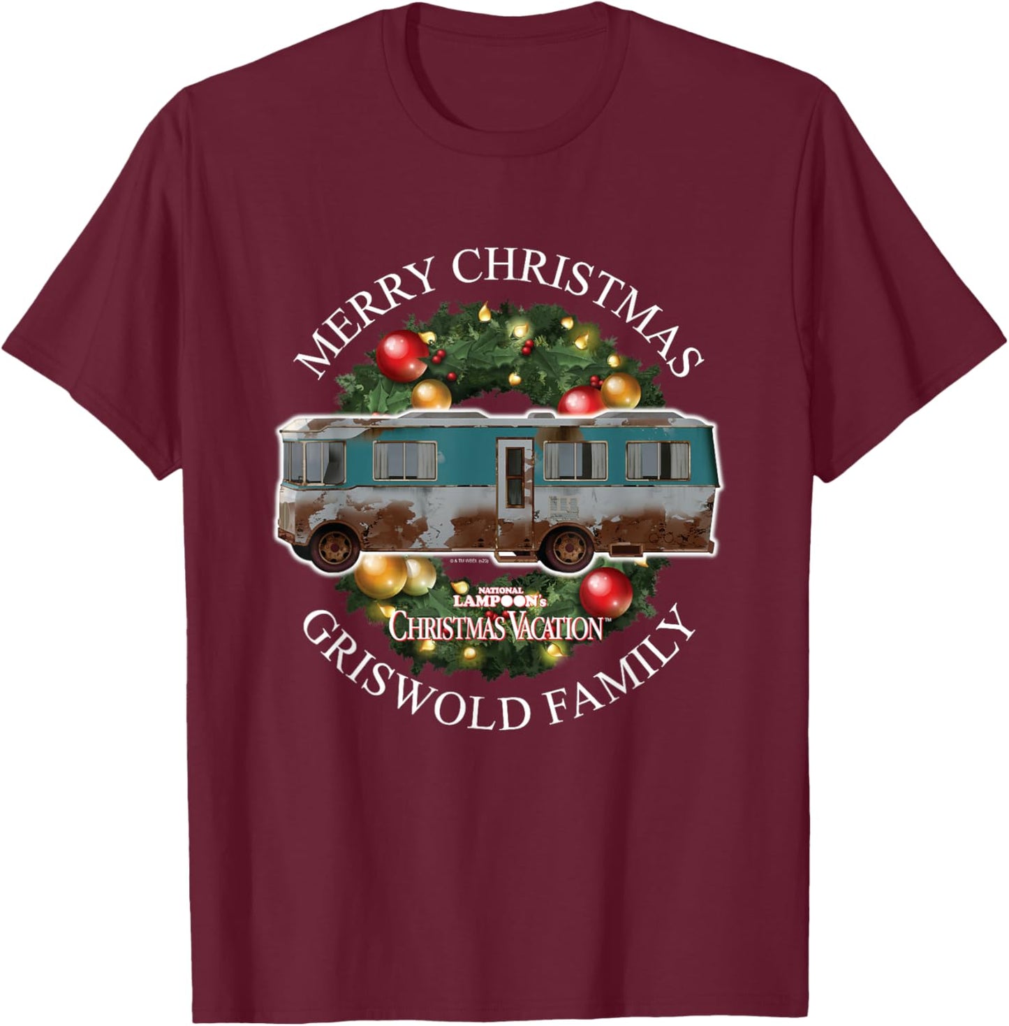 National Lampoon's Christmas Vacation - Van Wreath T-Shirt - T-Shirt | Maroon