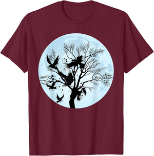 Moonlight Night Black Crow Forest Animal Bird Raven T-Shirt - T-Shirt | Maroon