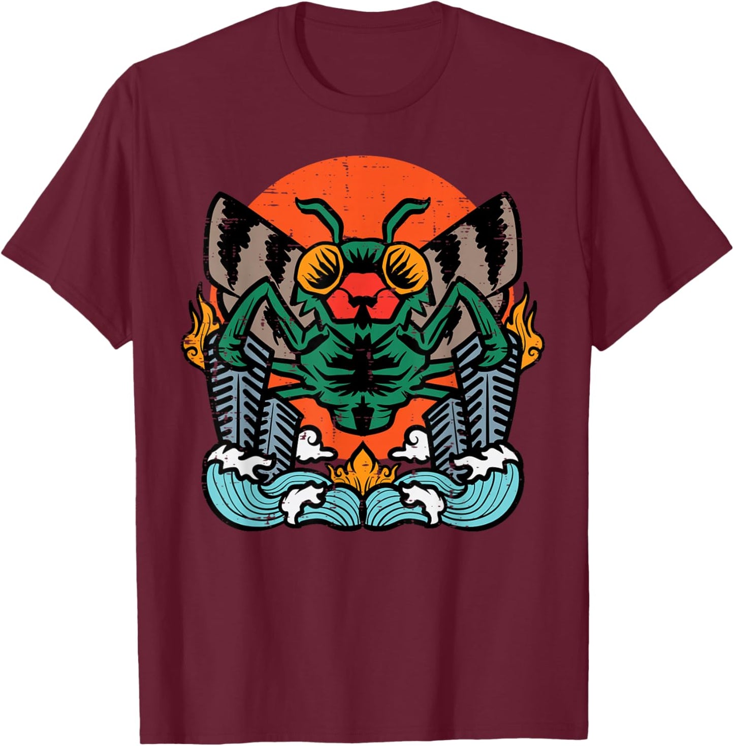 Giant Moth Monster Sunset Vintage Japanese Men Women Kids T-Shirt - T-Shirt | Maroon