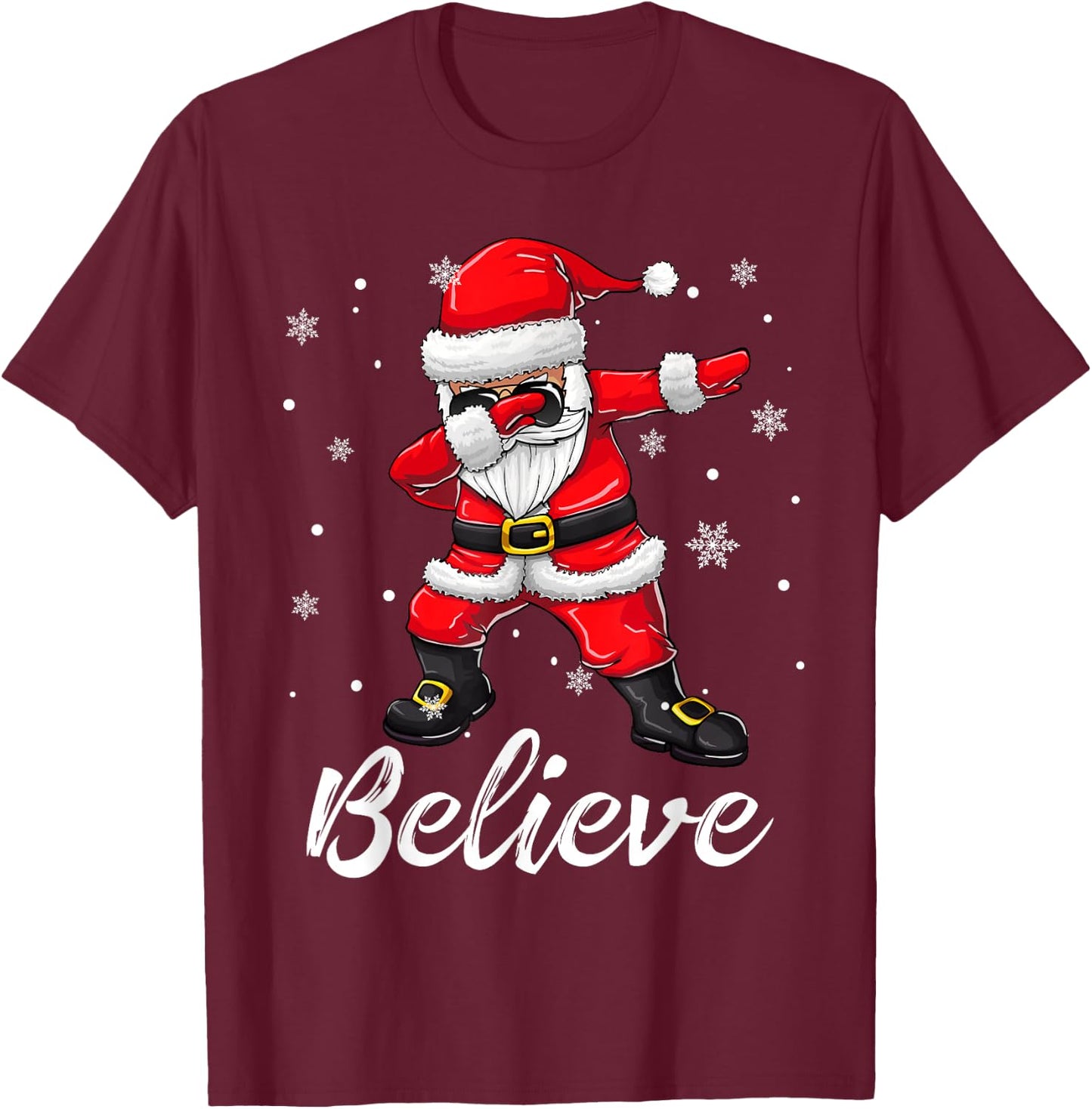 Believe Christmas Shirt Dabbing Santa Claus Kids Boys Girls T-Shirt - T-Shirt | Maroon