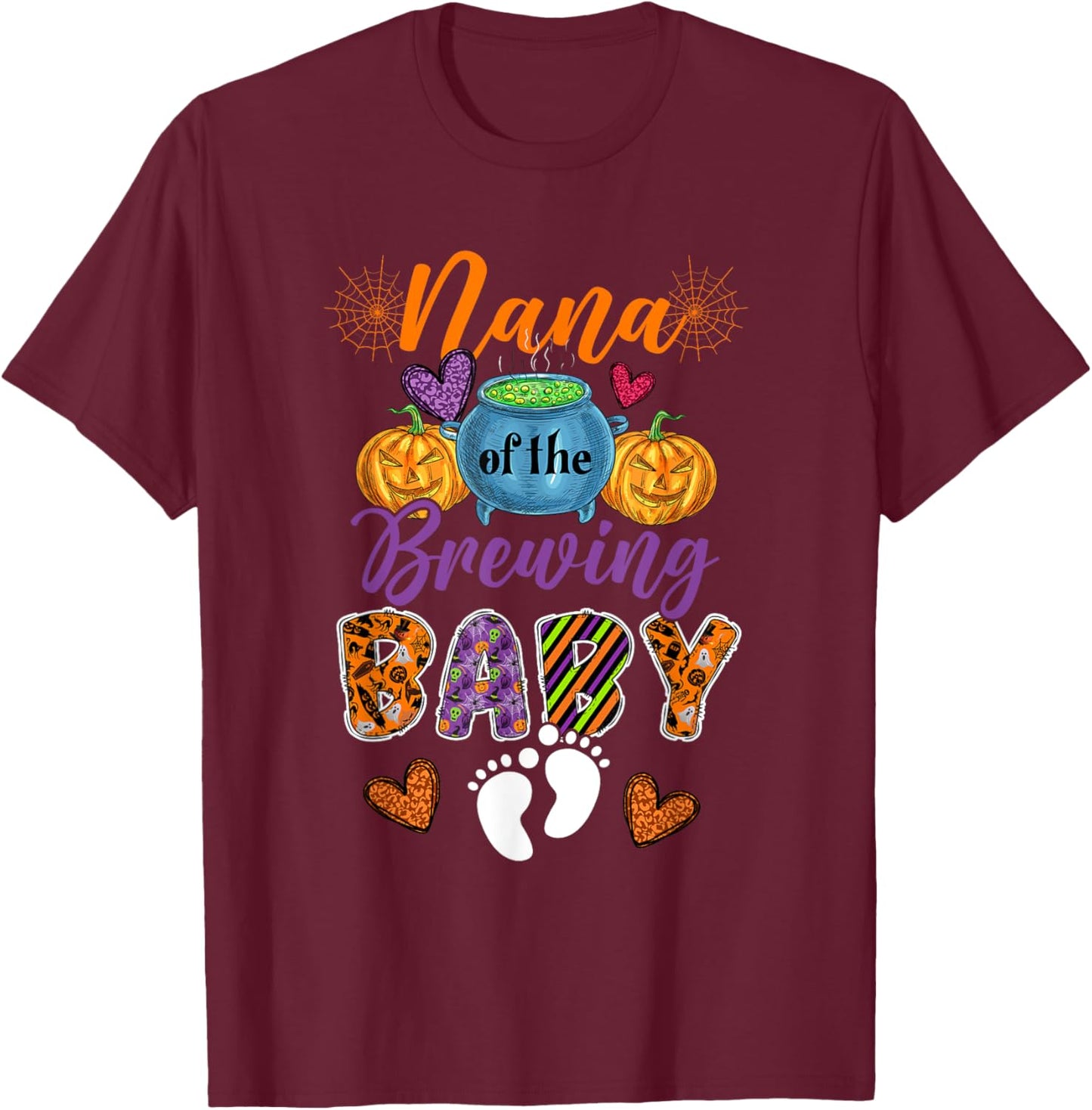 Nana Of The Brewing Halloween Baby Expecting New Baby T-Shirt - T-Shirt | Maroon