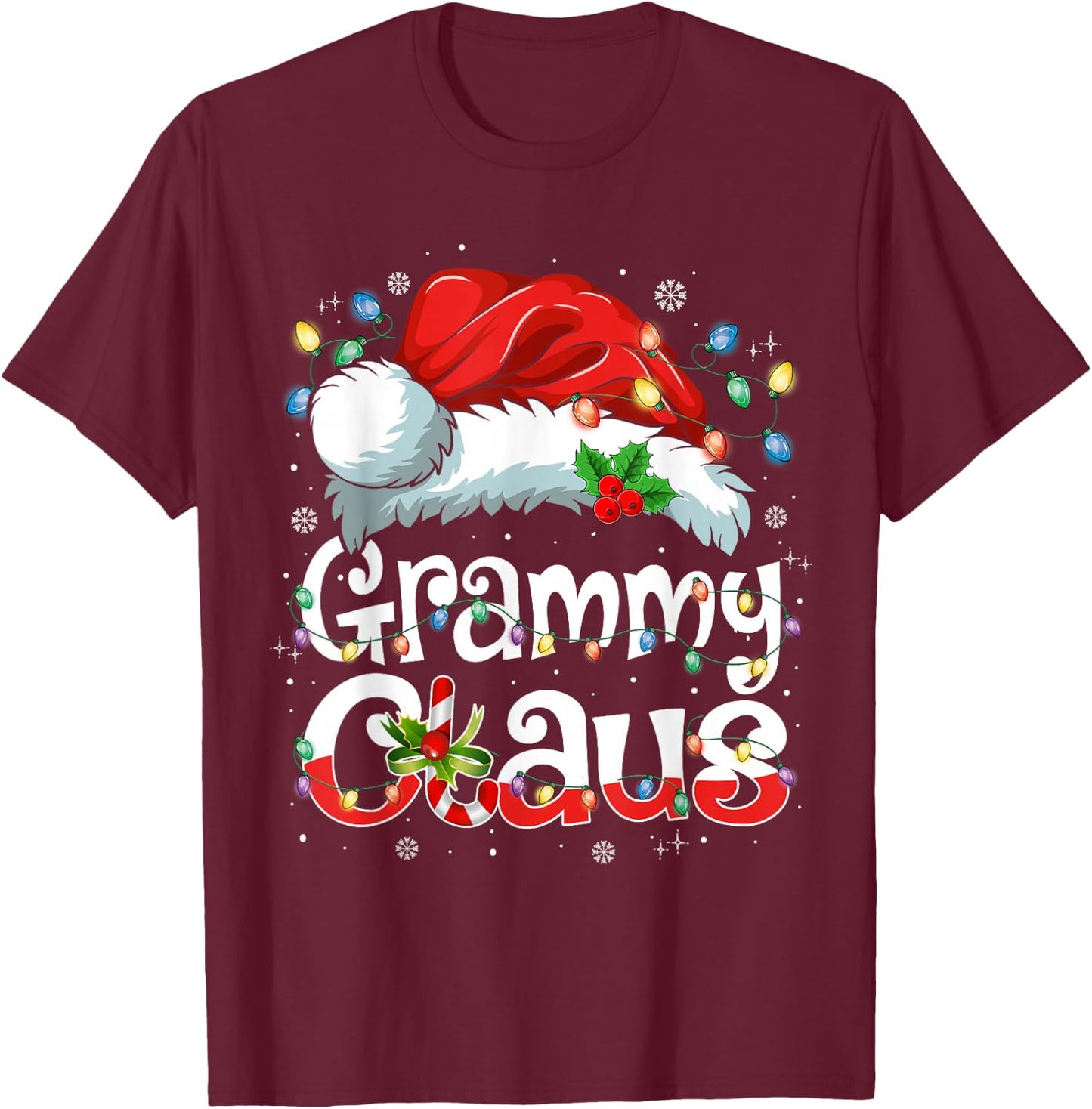 Grammy Claus Shirt Christmas Lights Pajama Family Matching T-Shirt - T-Shirt | Maroon