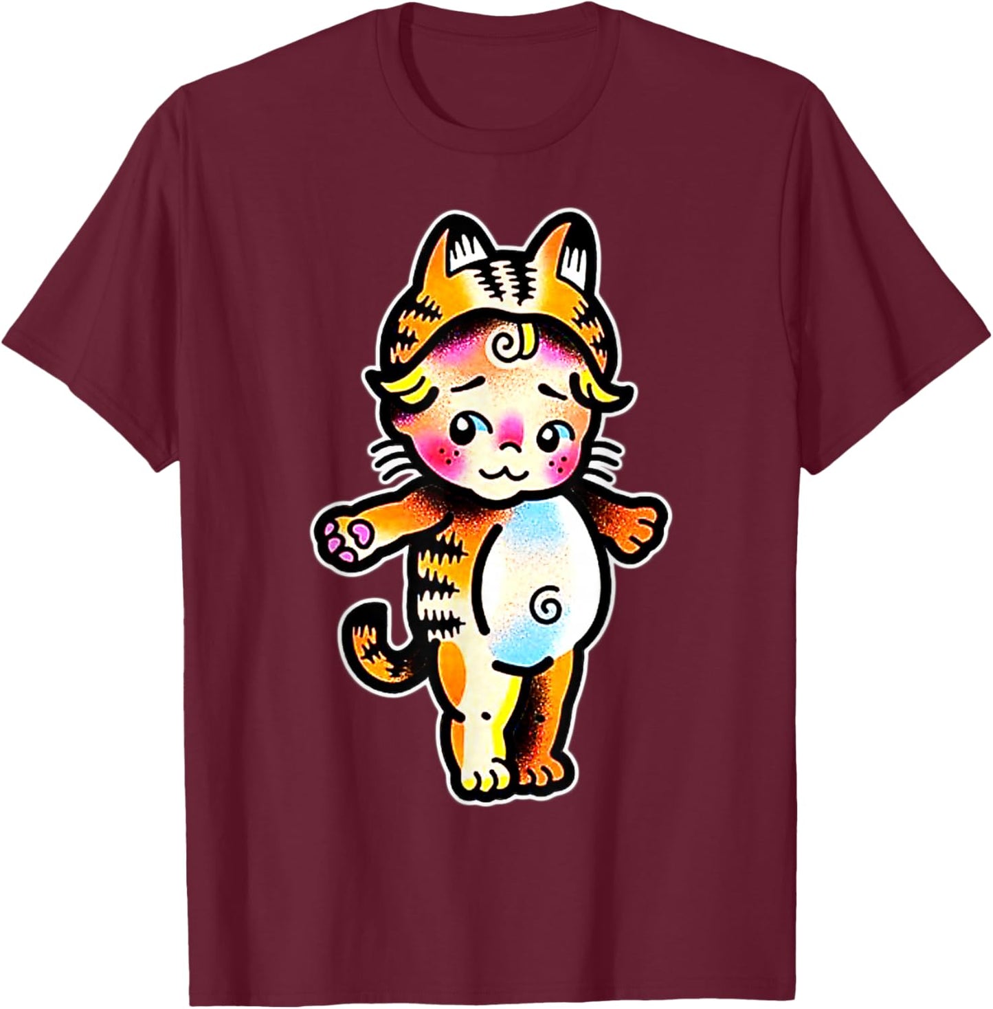 Kewpie Baby Tiger Cat T-Shirt - T-Shirt | Maroon