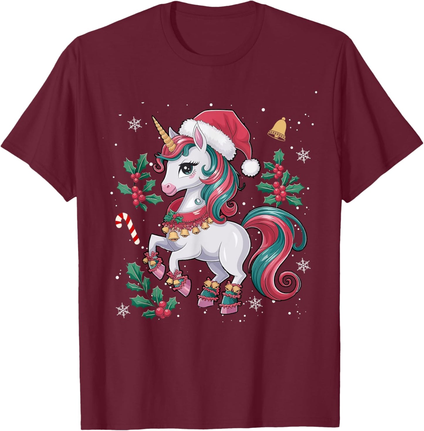 Cute Unicorn Christmas Girls Kids Toddler Xmas Santa Unicorn T-Shirt - T-Shirt | Maroon