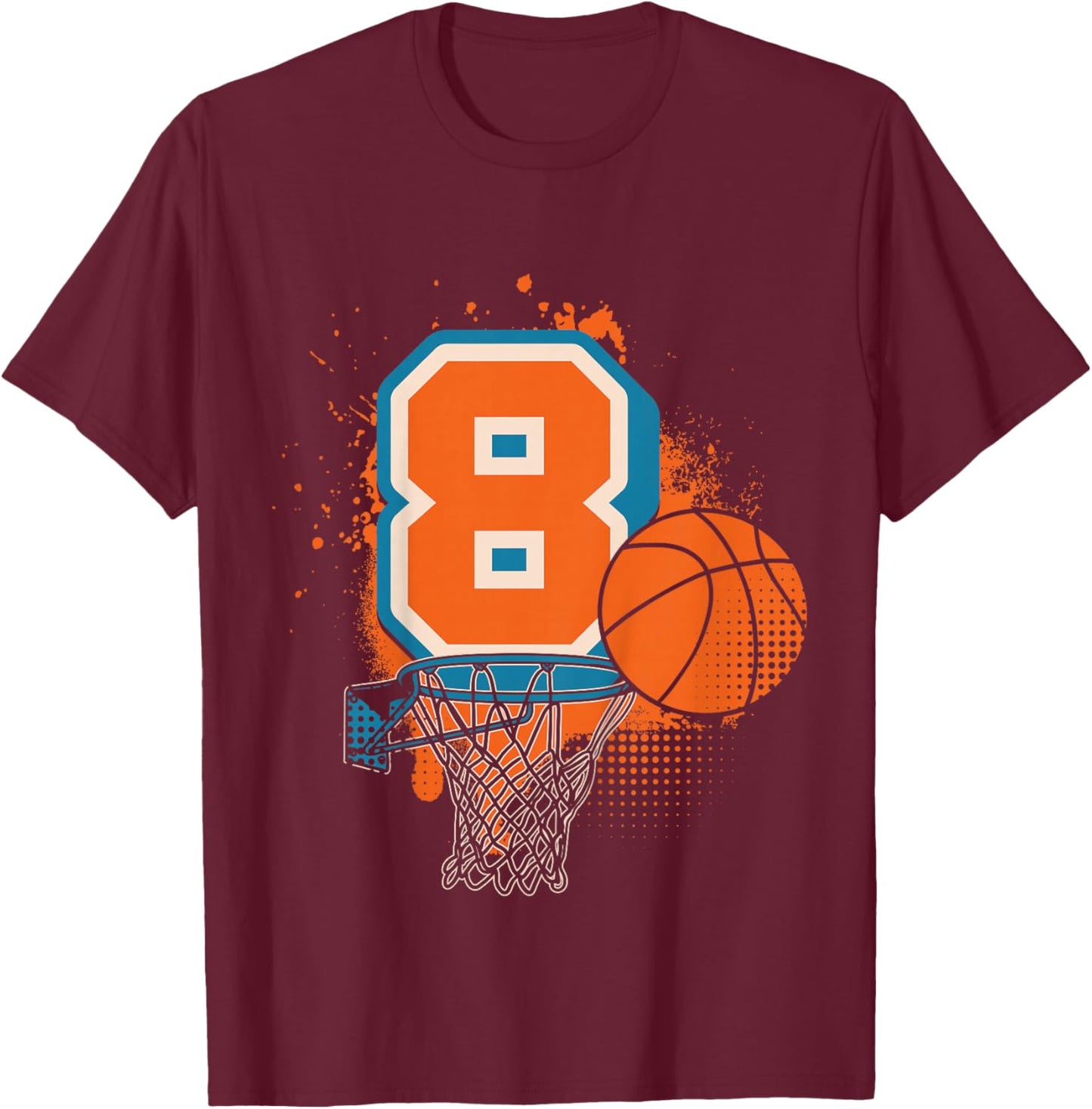 Kids 8th Birthday Boy Basketball Player Basketball 8 Years Old T-Shirt - T-Shirt | Maroon