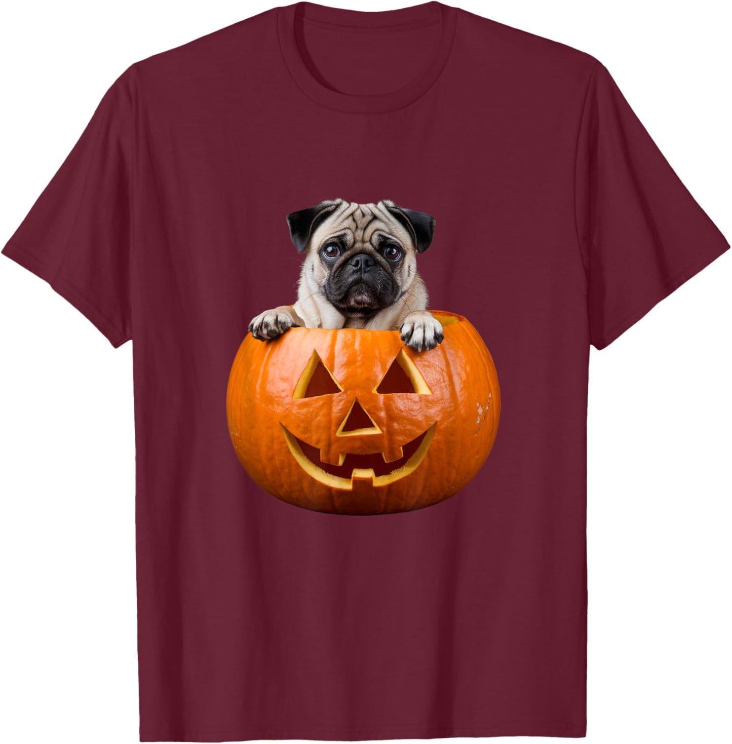Pug in Pumpkin Halloween Dog Costume T-Shirt - T-Shirt | Maroon