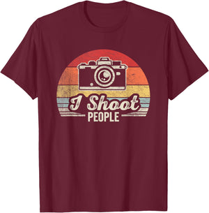 Retro Vintage Funny Photographer Camera Shirt I Shoot People T-Shirt - T-Shirt | Maroon
