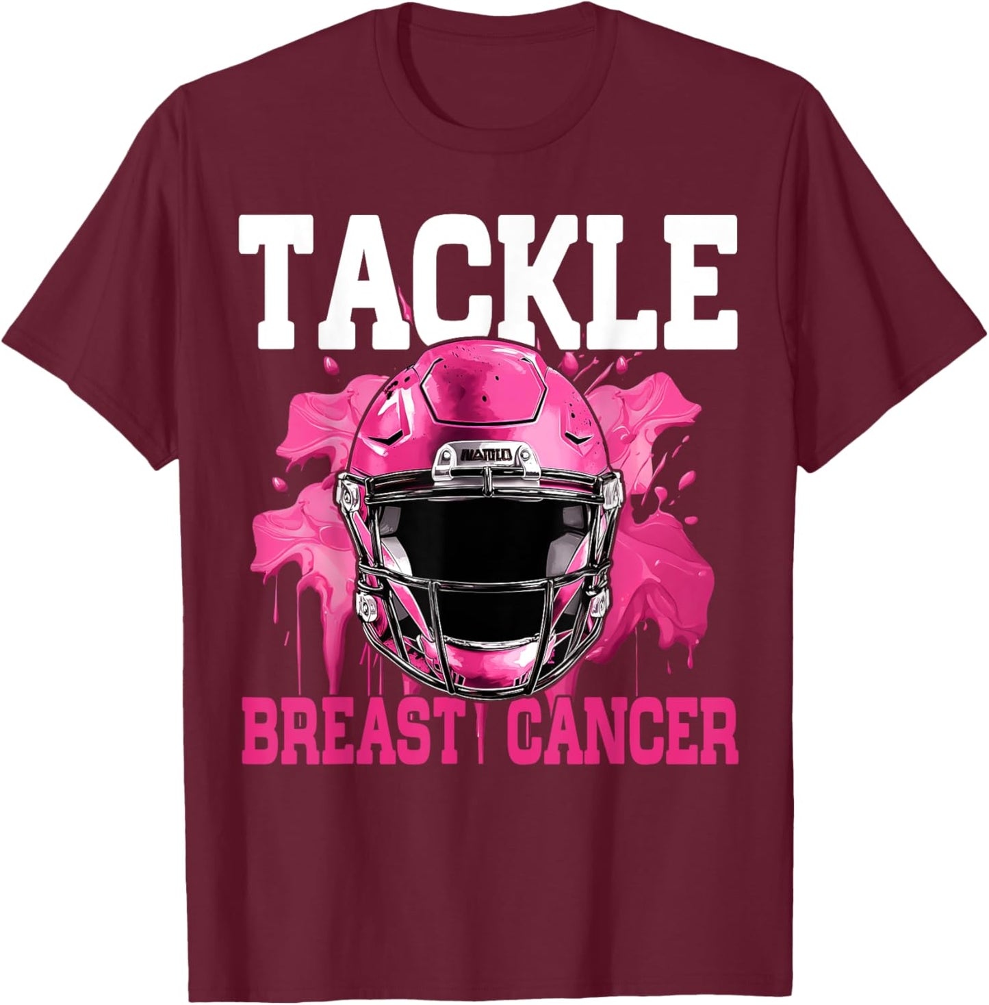 Tackle Football Breast Cancer Awareness Pink Ribbon Boys Kid T-Shirt - T-Shirt | Maroon