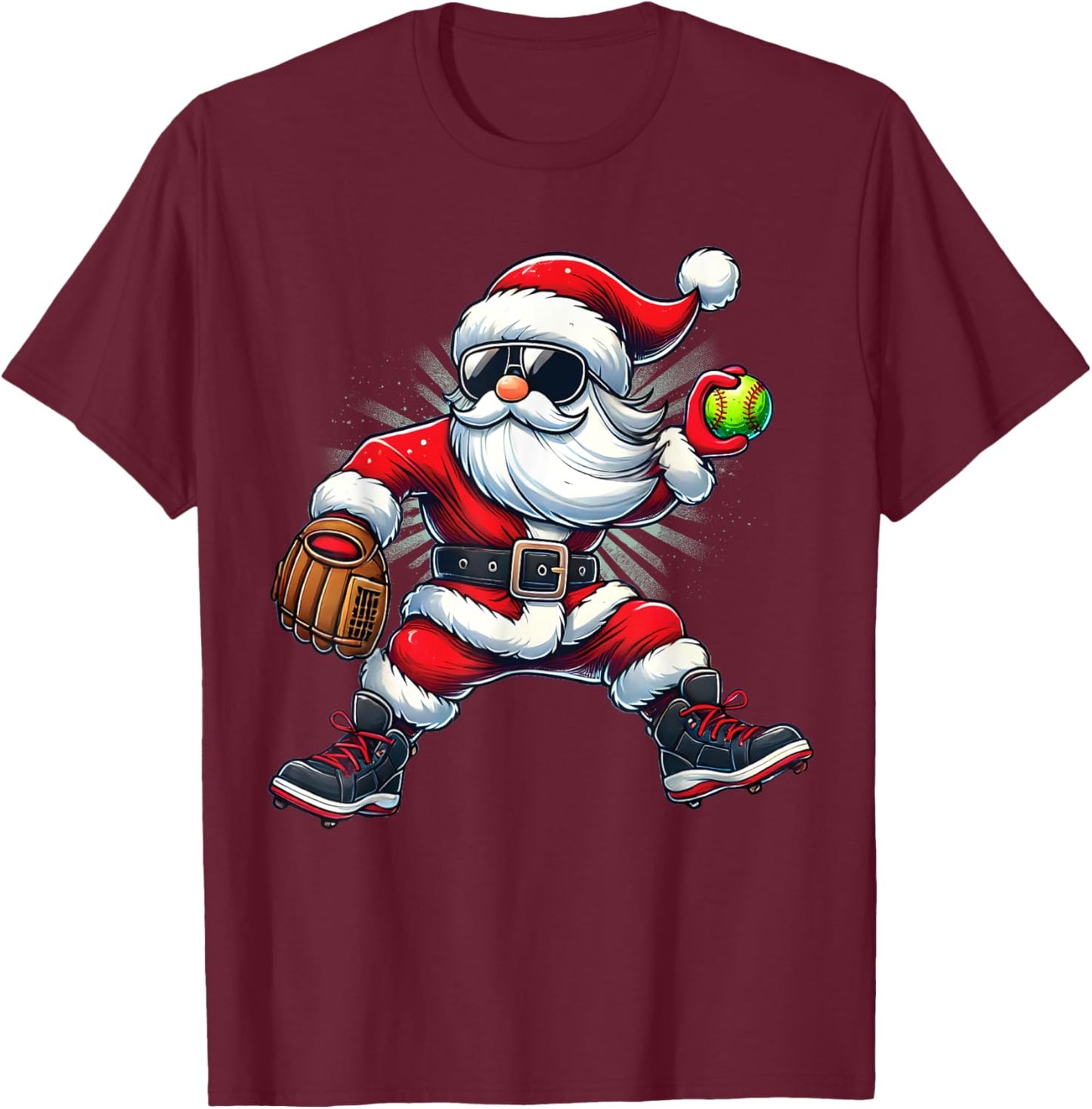 Santa Playing Softball as Pitcher Boys Kids Teens Christmas T-Shirt - T-Shirt | Maroon