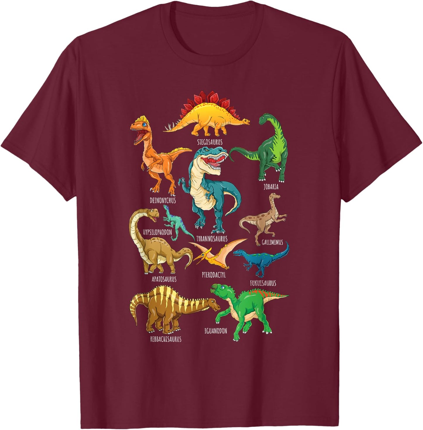 Types Of Dinosaurs Graphics Dino Identification T-Shirt - T-Shirt | Maroon
