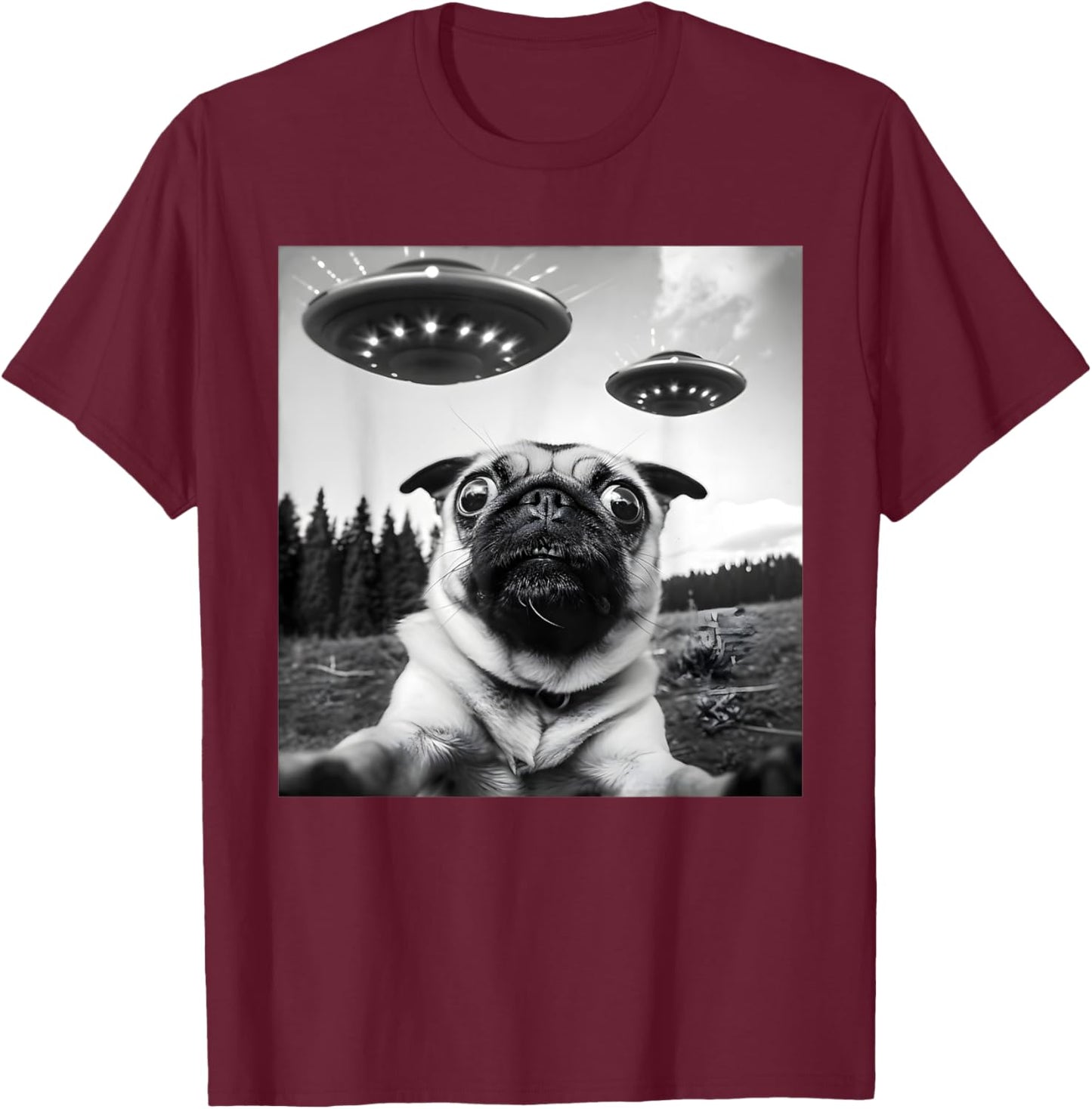 Cool Pug Outfit Pug Alien UFO Funny Women T-Shirt - T-Shirt | Maroon