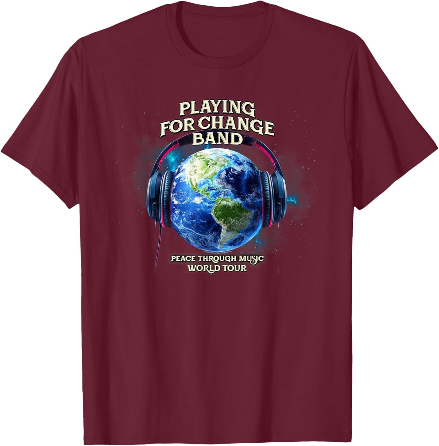 Playing for Change World Tour Globe T-Shirt - T-Shirt | Maroon