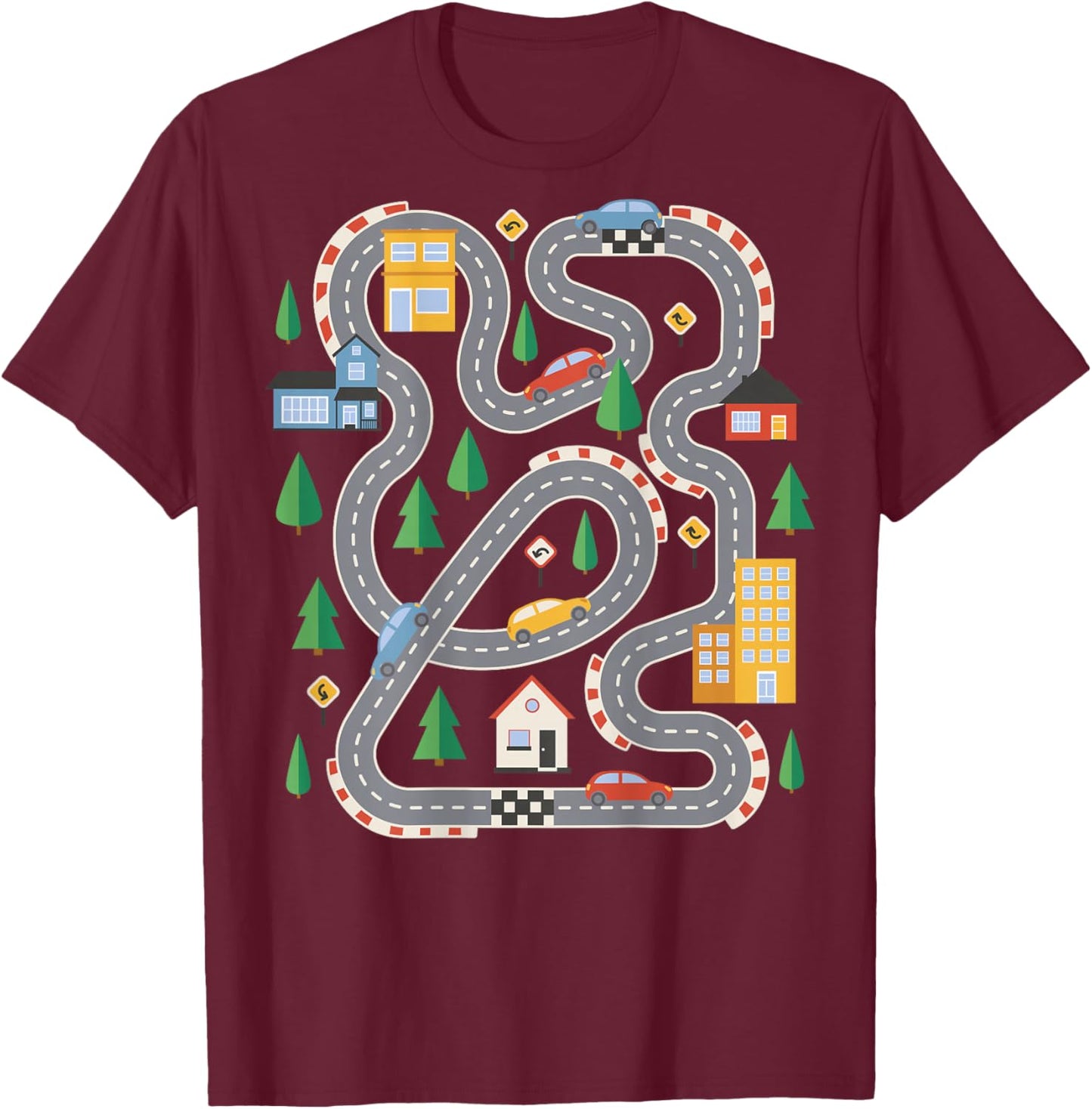 Cool Playmat Car Race Track On Back Cute Toddler Fathers Day T-Shirt - T-Shirt | Maroon