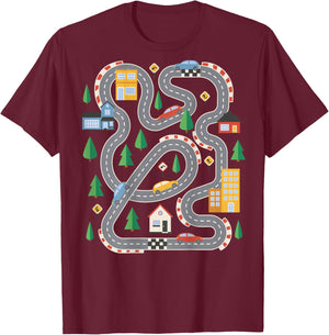 Cool Playmat Car Race Track On Back Cute Toddler Fathers Day T-Shirt - T-Shirt | Maroon
