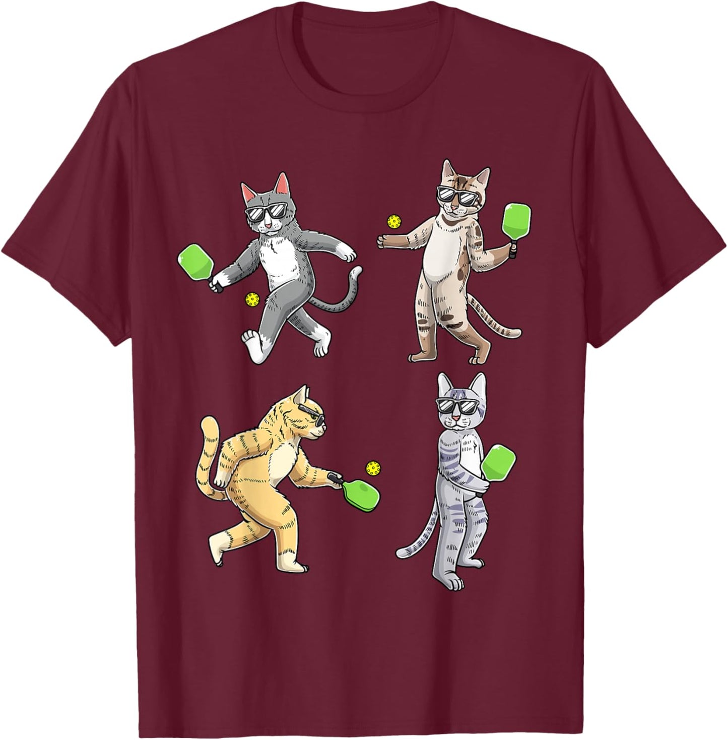 Cats Playing Pickleball T-Shirt - T-Shirt | Maroon