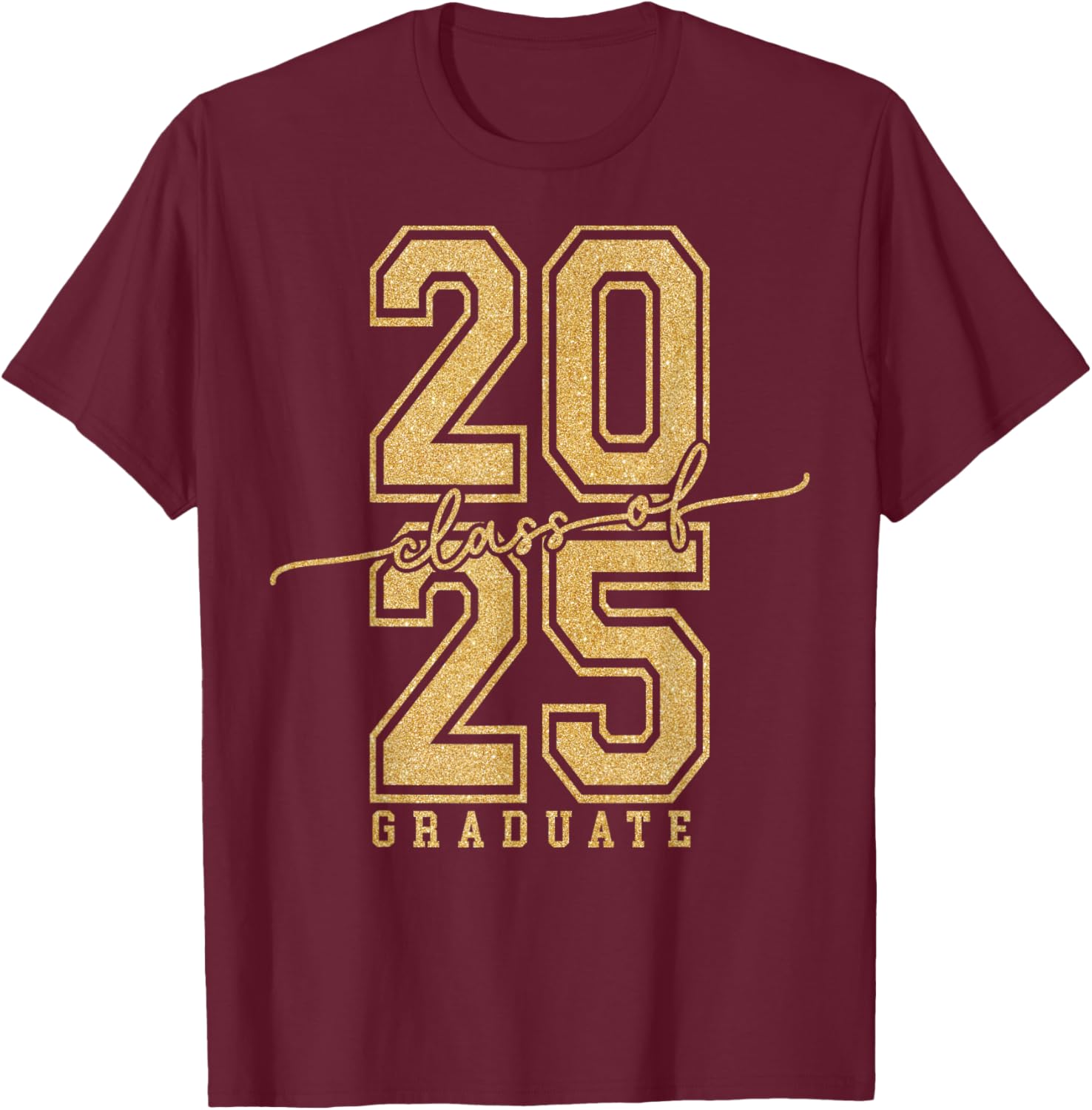 Senior 2025 Class of 2025 Graduation Gold Black Senior T-Shirt - T-Shirt | Maroon