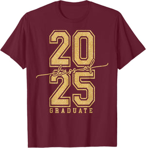 Senior 2025 Class of 2025 Graduation Gold Black Senior T-Shirt - T-Shirt | Maroon
