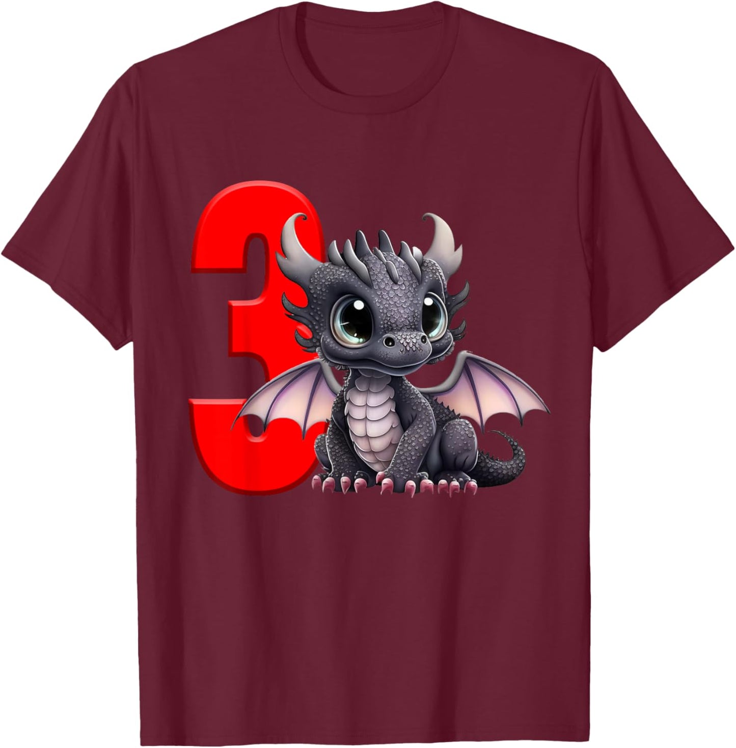 3rd Birthday Shirt Dragon Party Birthday Boy Toddler Three 3 T-Shirt - T-Shirt | Maroon