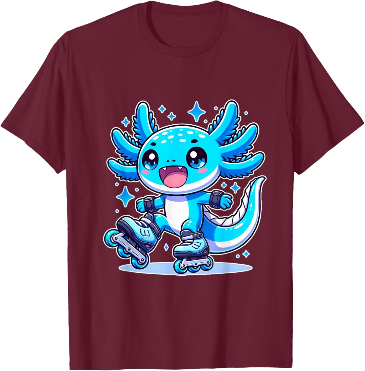 Funny Axolotl Rollerblade roller skater roller skate funny T-Shirt - T-Shirt | Maroon