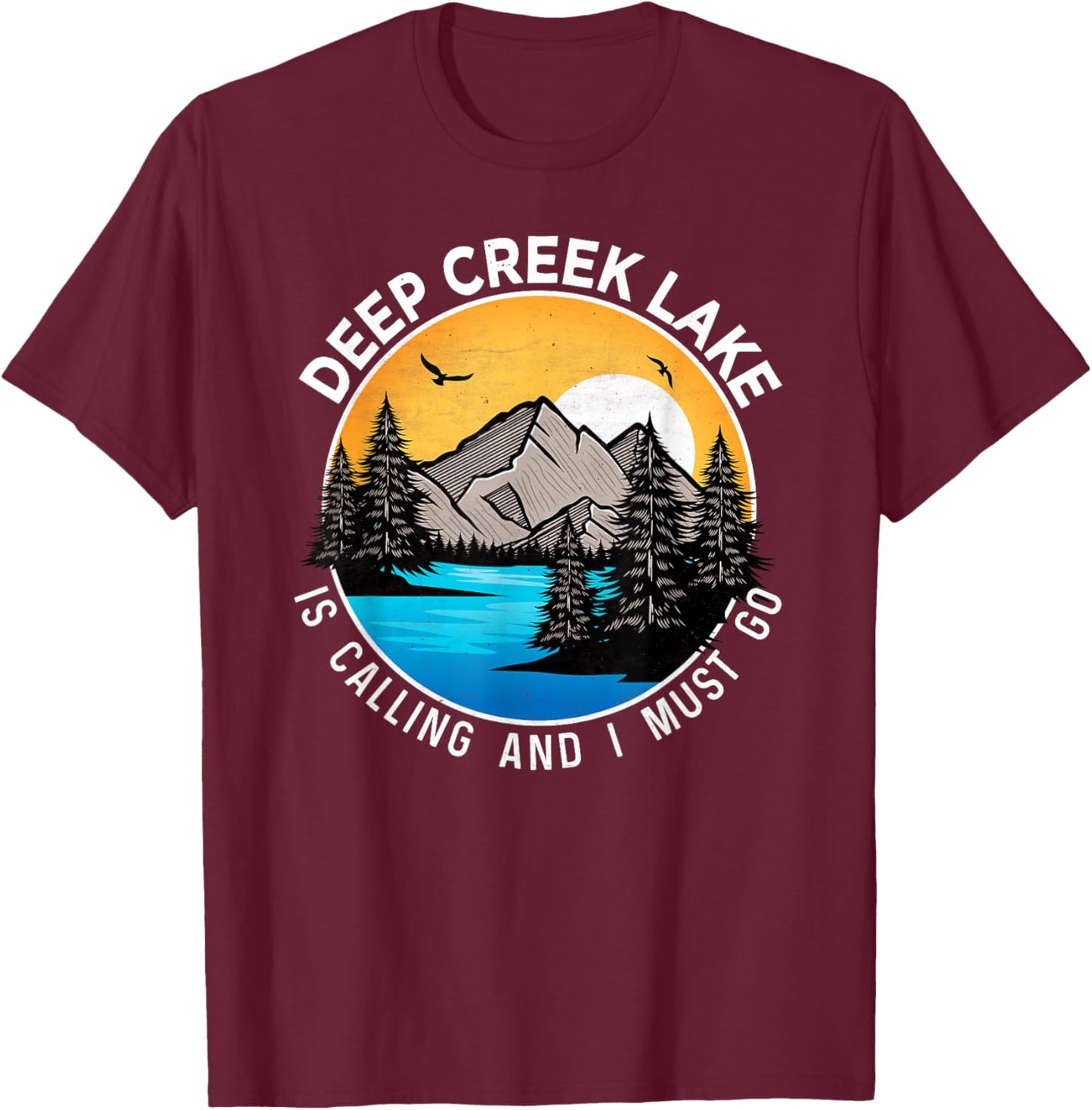 Fishing Boating Camping - Lakeview Deep Creek Lake T-Shirt - T-Shirt | Maroon