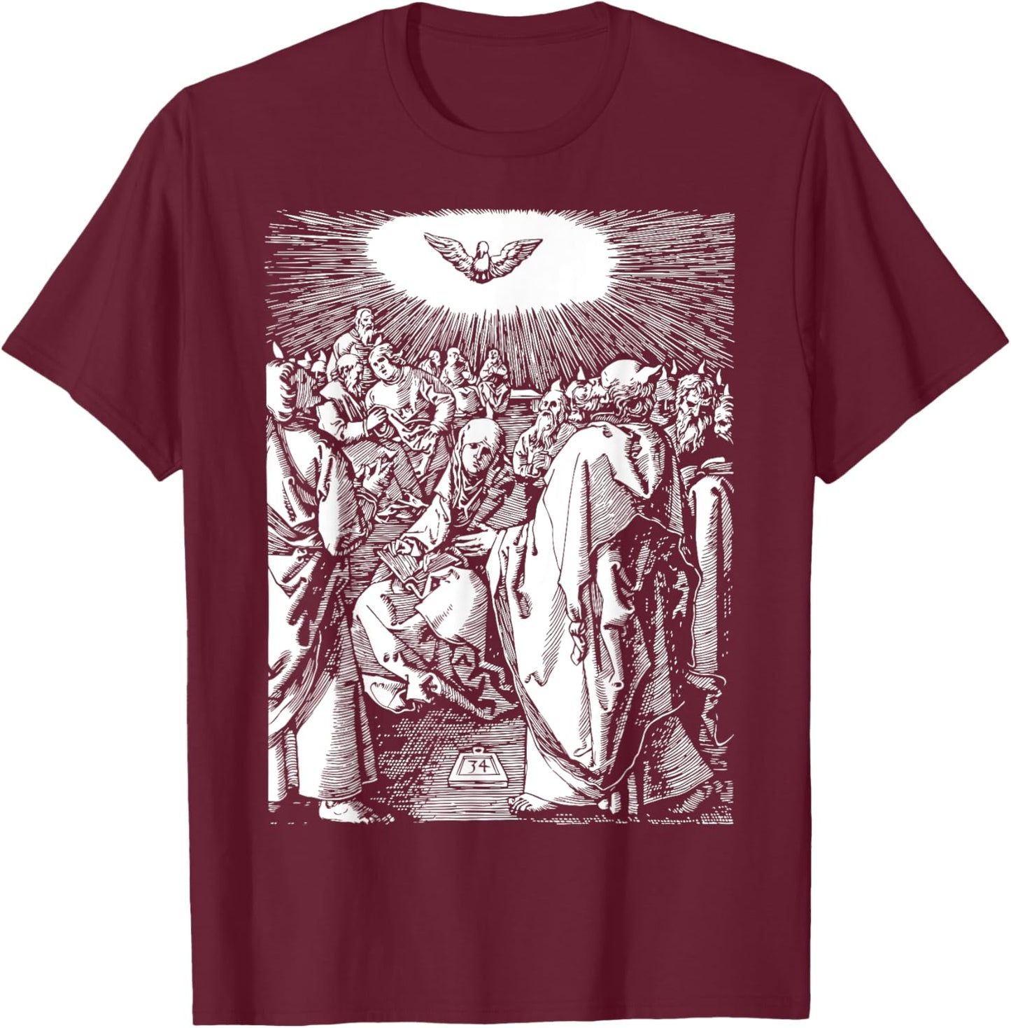 Pentecost Dove Tongues of Fire Flame Holy Spirit Catholic T-Shirt - T-Shirt | Maroon