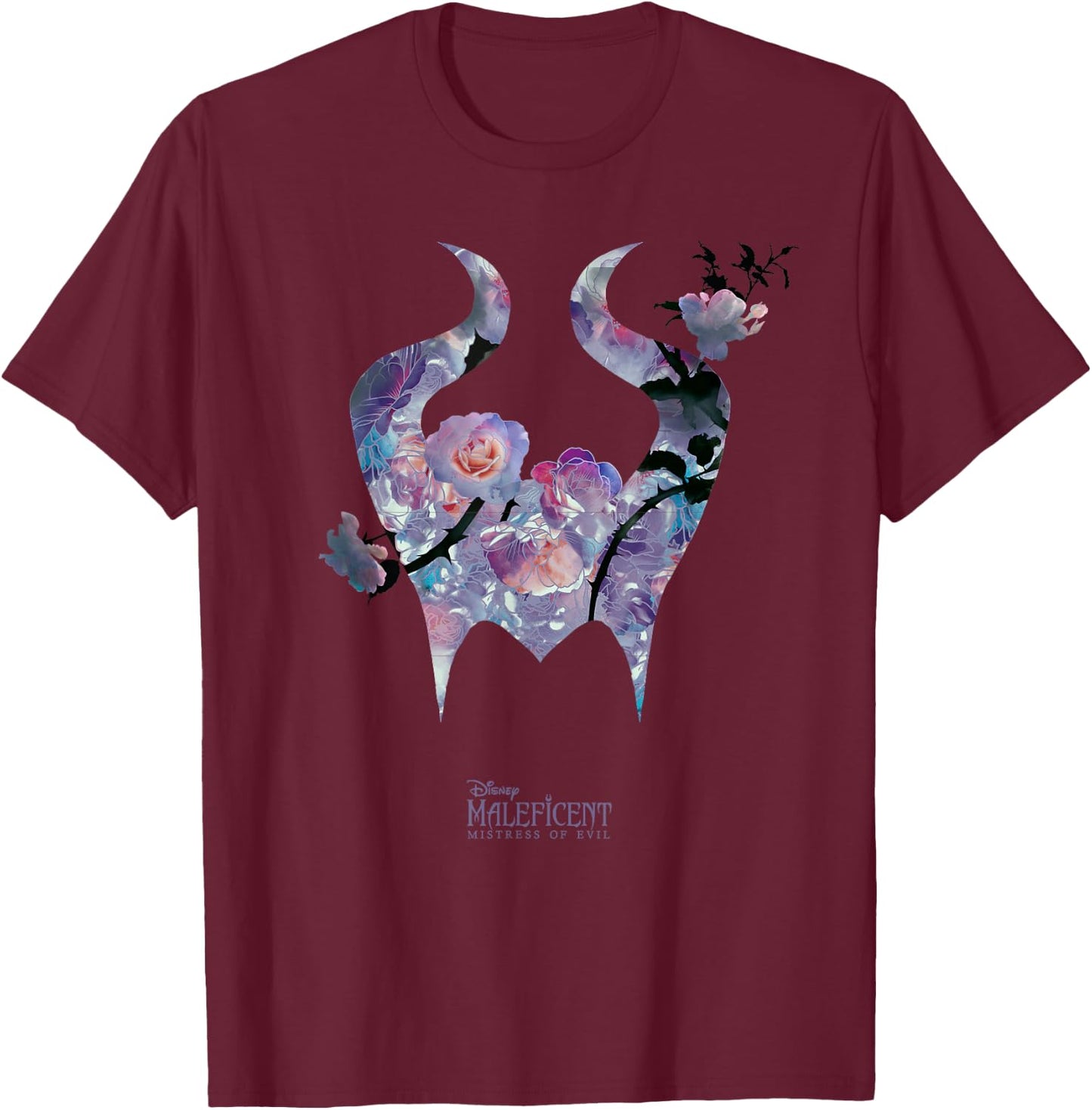 Disney Maleficent: Mistress of Evil Floral Horns Small T-Shirt - T-Shirt | Maroon