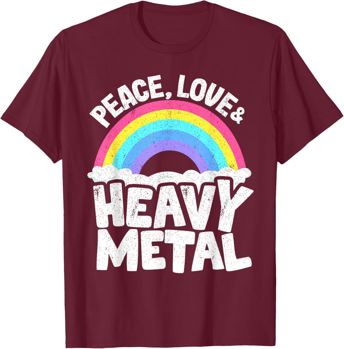Punk Kids Band Metal Rainbow Retro Peace Love & Heavy Metal T-Shirt - T-Shirt | Maroon