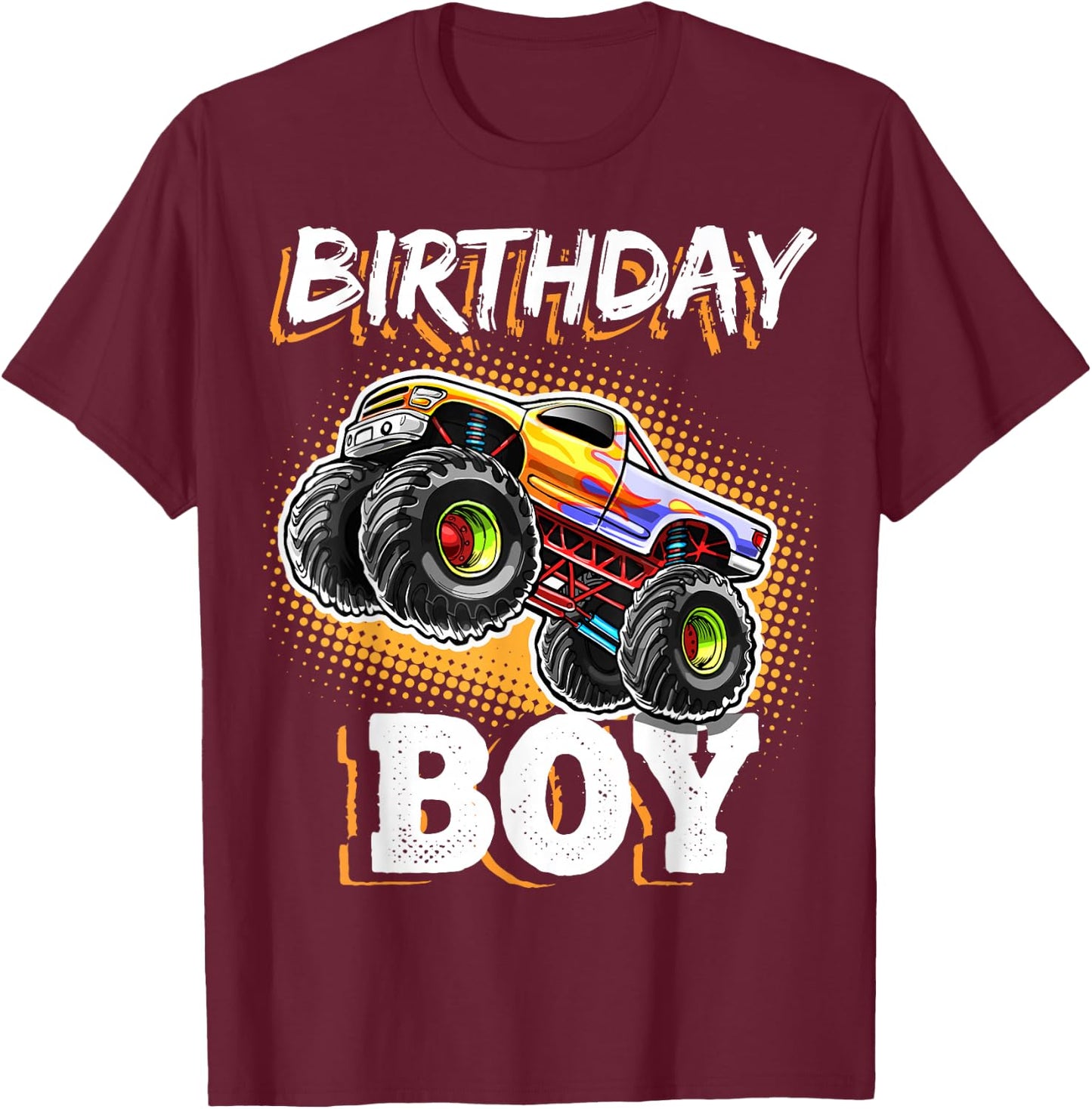 Birthday Boy Monster Truck Birthday Party Gift Boys Kids T-Shirt - T-Shirt | Maroon