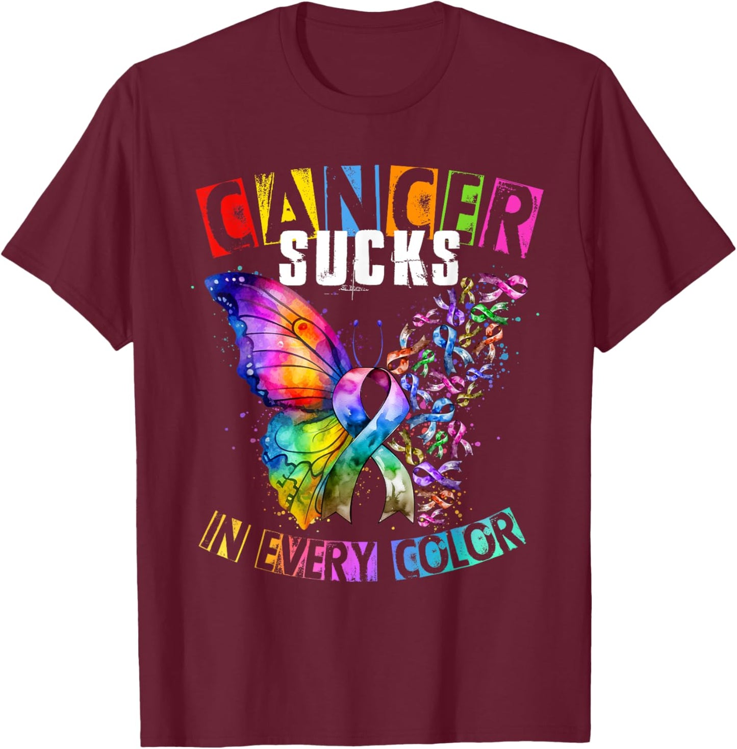 Breast Cancer awarene Sucks In Every Color Butterfly T-Shirt - T-Shirt | Maroon