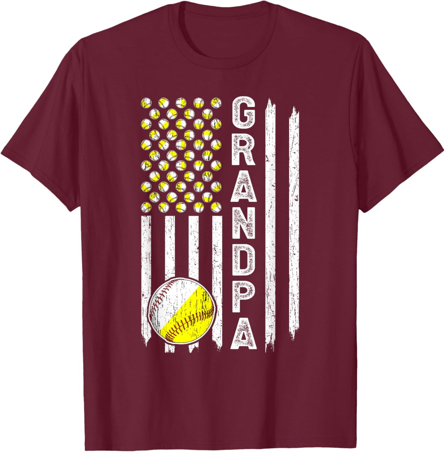 Grandpa American Flag Softball Baseball Grandpa T-Shirt - T-Shirt | Maroon