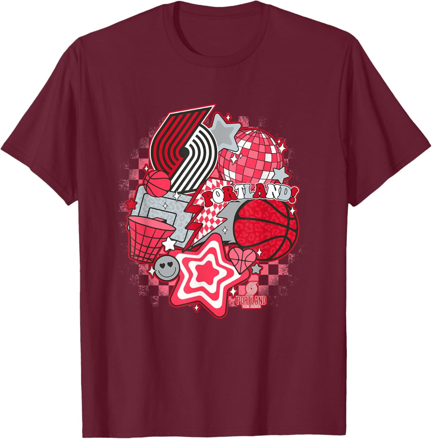 NBA Portland Trail Blazers Psychedelic Basketball Collage T-Shirt - T-Shirt | Maroon
