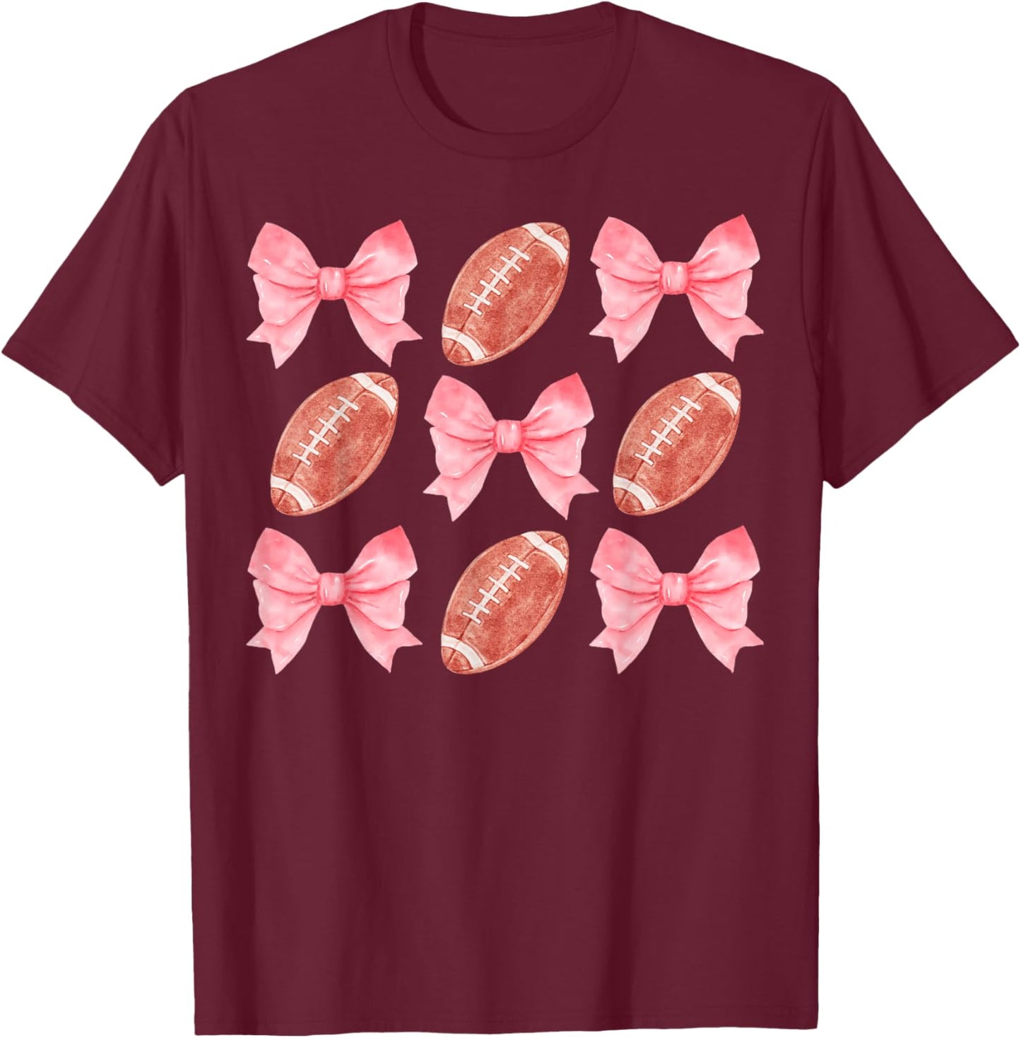 Football Sister Mom Tween Teen Girl Girly Pink Bow Preppy T-Shirt - T-Shirt | Maroon