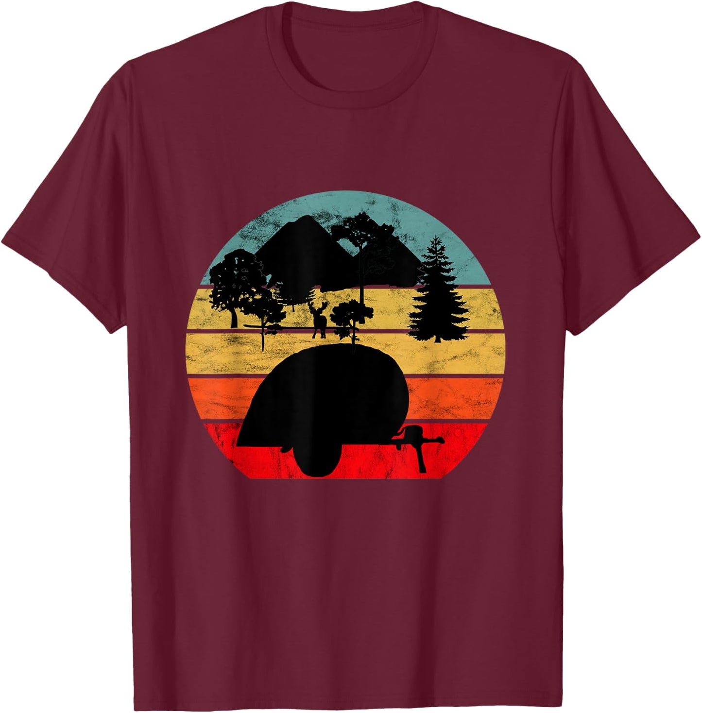 Camping Caravan Vintage Retro Sunset Camper T-Shirt - T-Shirt | Maroon