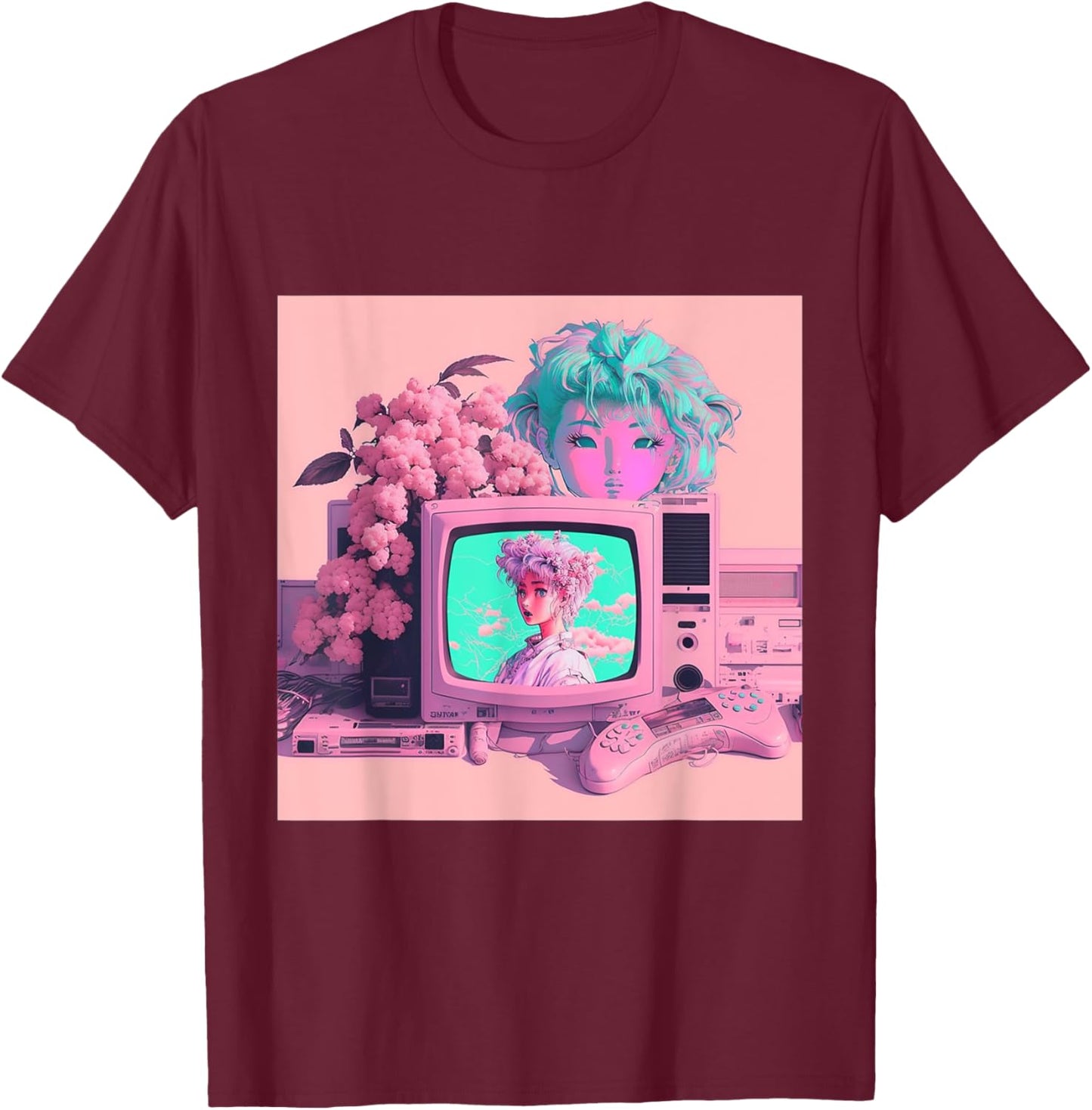 Retro Vaporwave Aesthetic 90s EGirl japanese art T-Shirt - T-Shirt | Maroon
