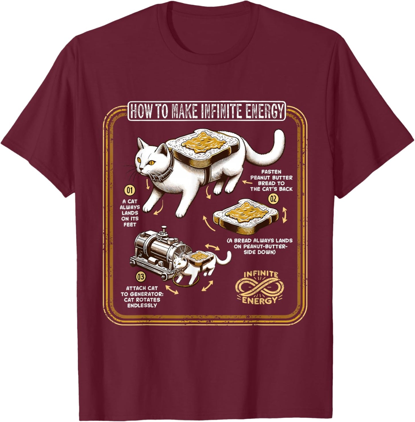 Funny Math Infinite Energy Cat And Mechanical Engineering T-Shirt - T-Shirt | Maroon