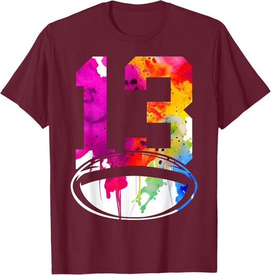 Number 13 Rugby 13th Birthday T-Shirt - T-Shirt | Maroon