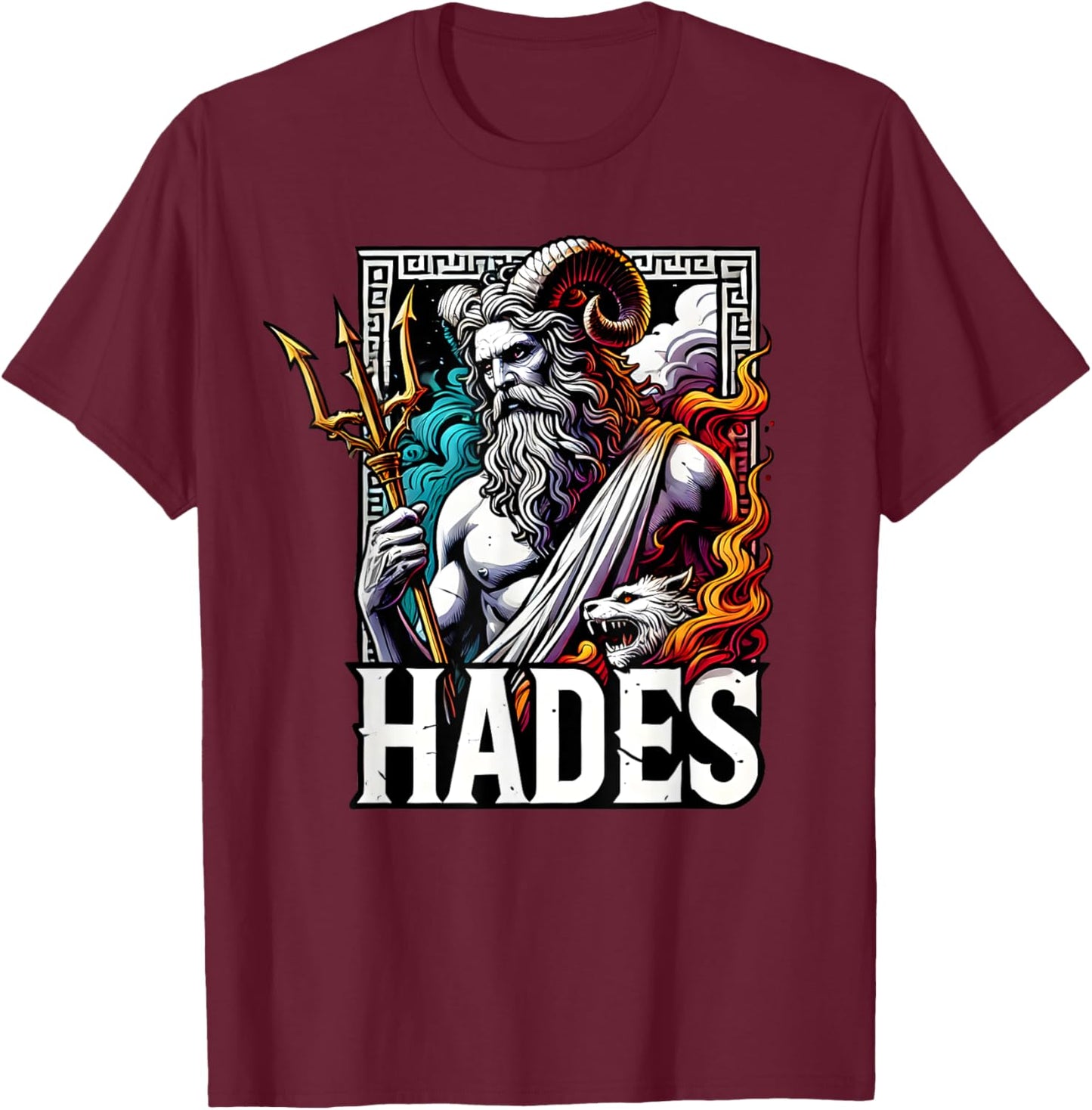 Mythology Greece Gods and Legends Hades Ancient Greek God Of The Underworld Cerberus -Adults and Kids Black Small Modern Letter Print Pull On Short Sleeve T-Shirt - T-Shirt | Maroon