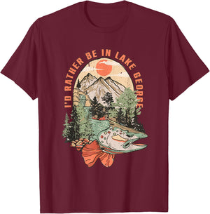 Vintage Lake Trout Fishing Lake George New York Camping T-Shirt - T-Shirt | Maroon