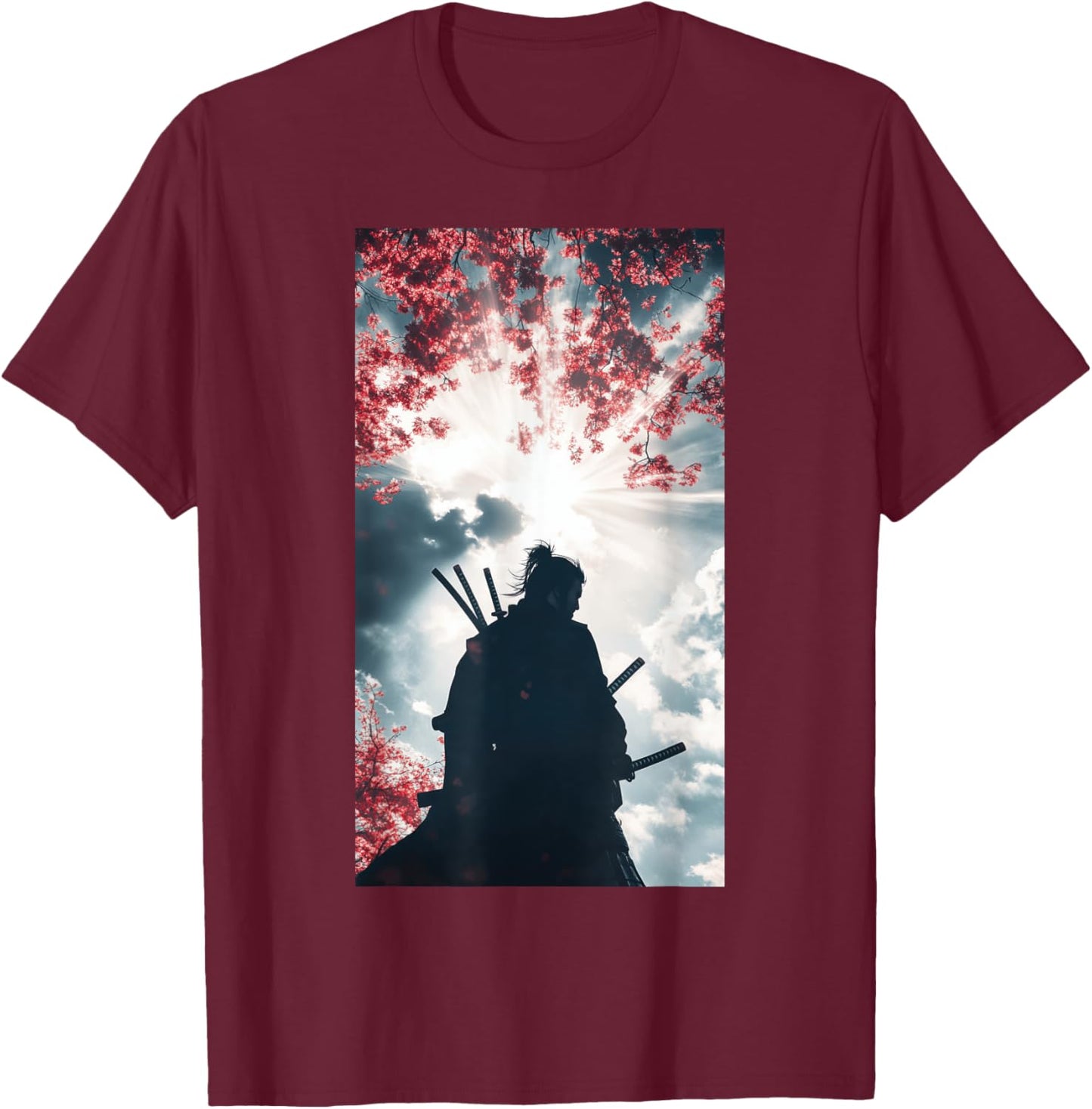 Samurai Silhouette Warrior Ninja Katana T-Shirt - T-Shirt | Maroon