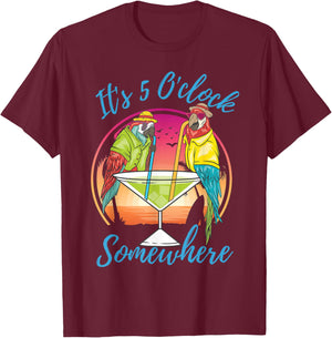 It Is 5 O'clock Somewhere Drinking Parrot T-Shirt - T-Shirt | Maroon