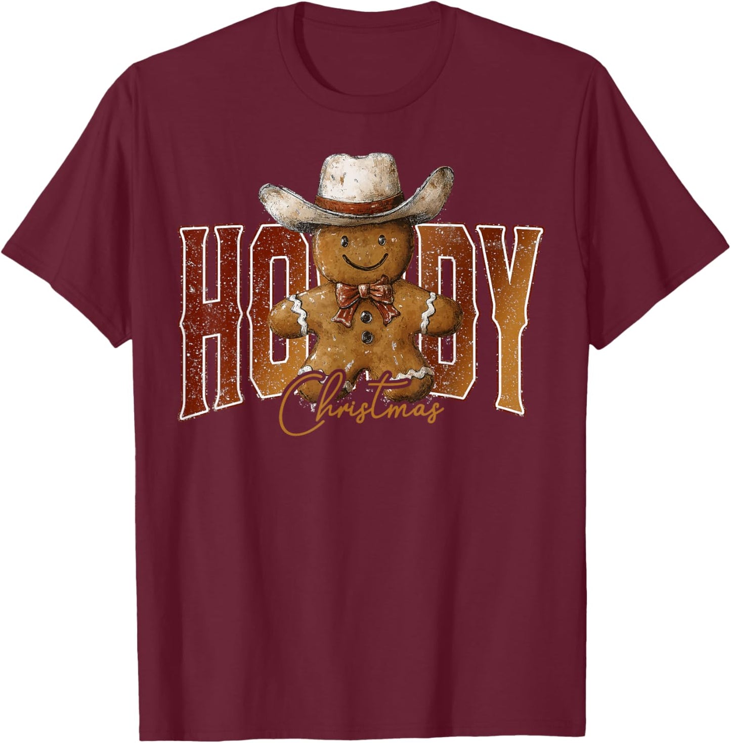Howdy Christmas Gingerbread Man Cowboy Rodeo Western Country T-Shirt - T-Shirt | Maroon