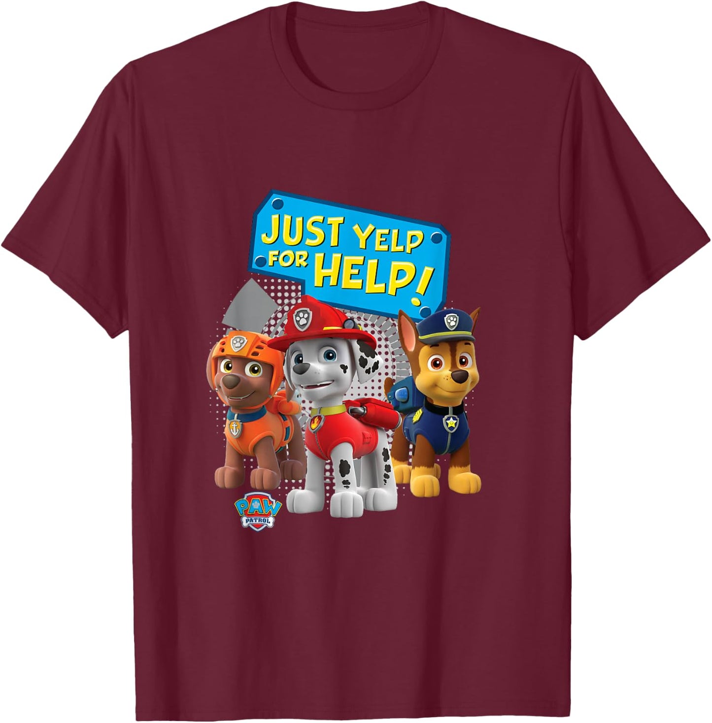 Paw Patrol Just Yelp For Help! Chase, Marshall and Zuma T-Shirt - T-Shirt | Maroon