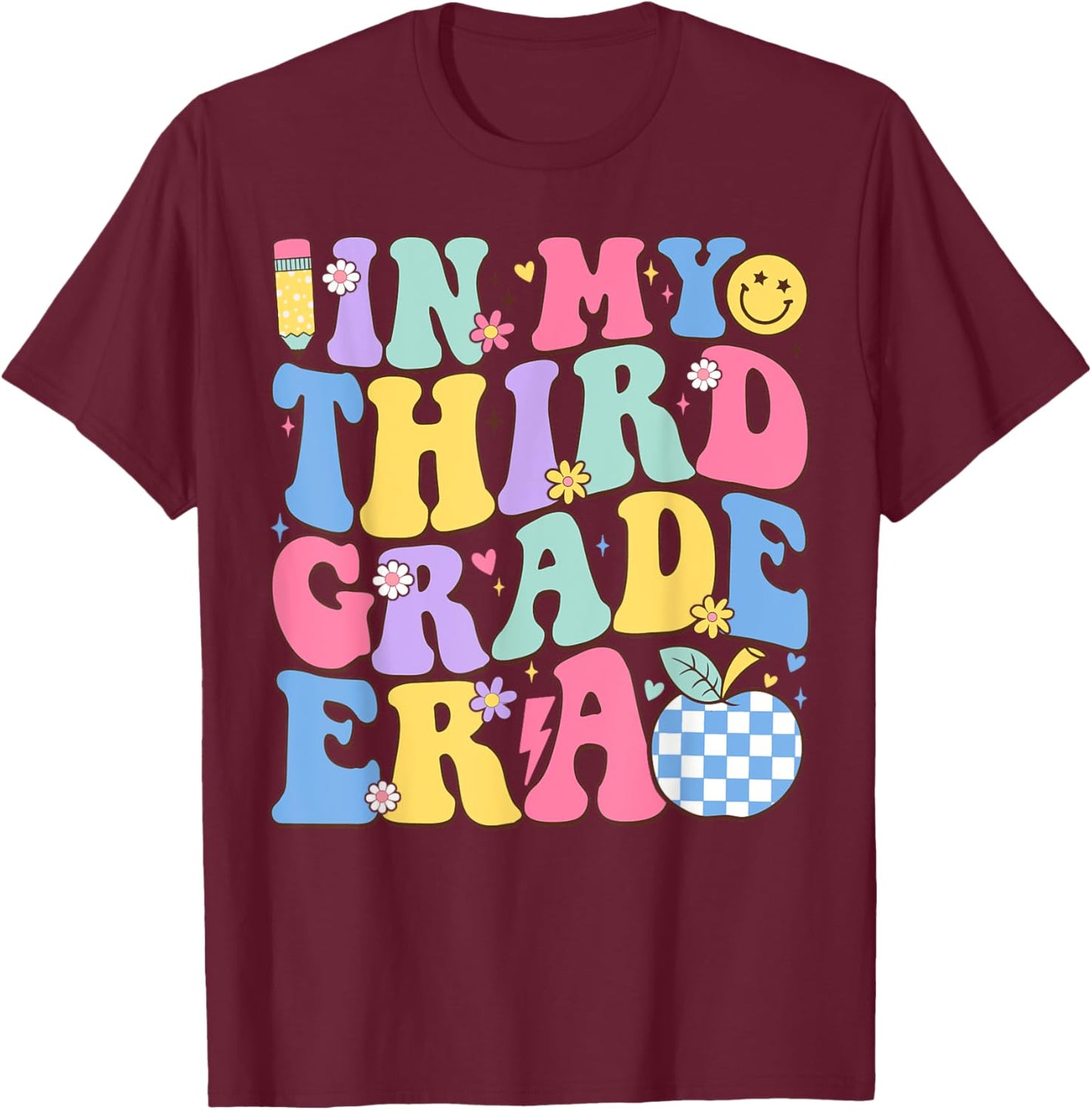 In My Third Grade Era Groovy Back To School Teachers Kids T-Shirt - T-Shirt | Maroon