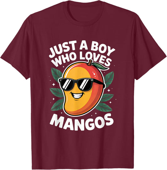 Just a Boy Who Loves Mangos Mango Fruit Men Boys Kds Teens T-Shirt - T-Shirt | Maroon