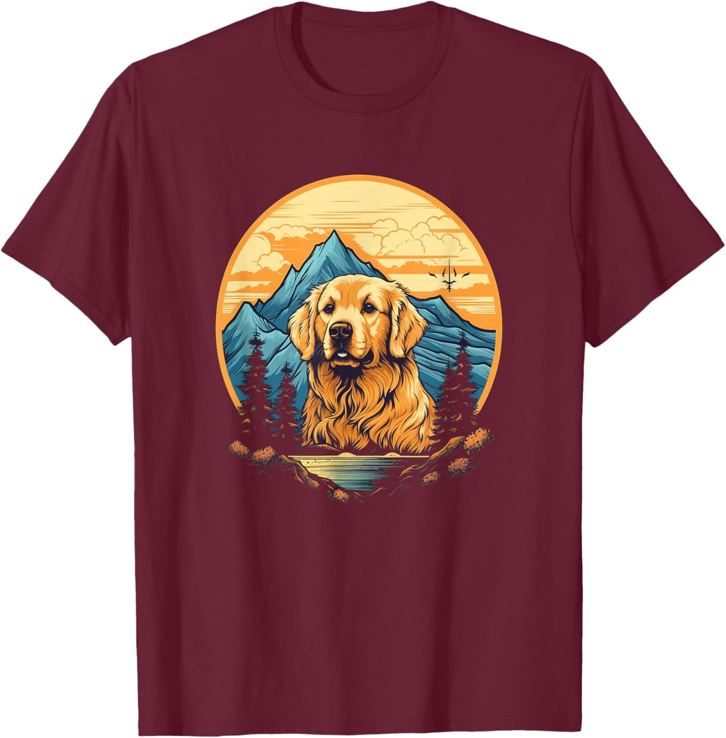 Retro Golden Retriever Men Women Kids T-Shirt - T-Shirt | Maroon