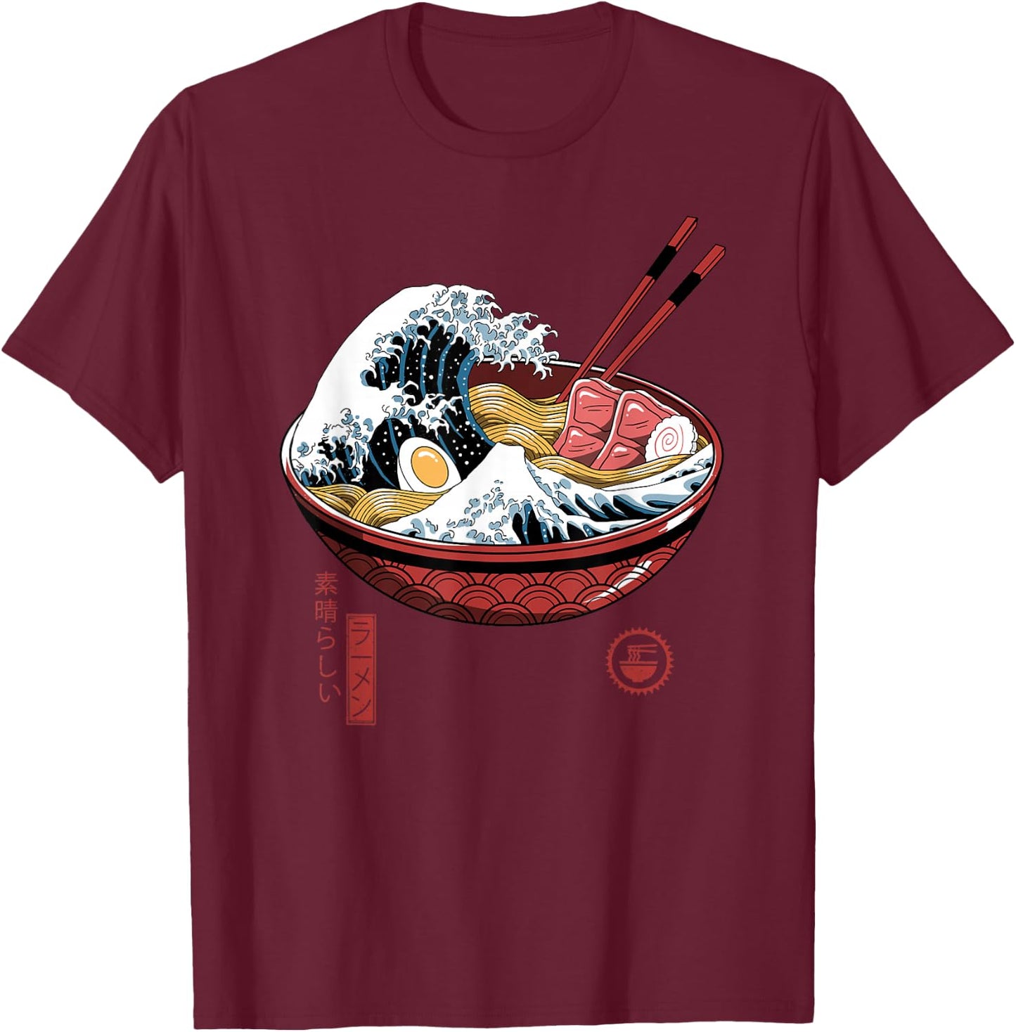 Great Ramen Wave White T-Shirt - T-Shirt | Maroon