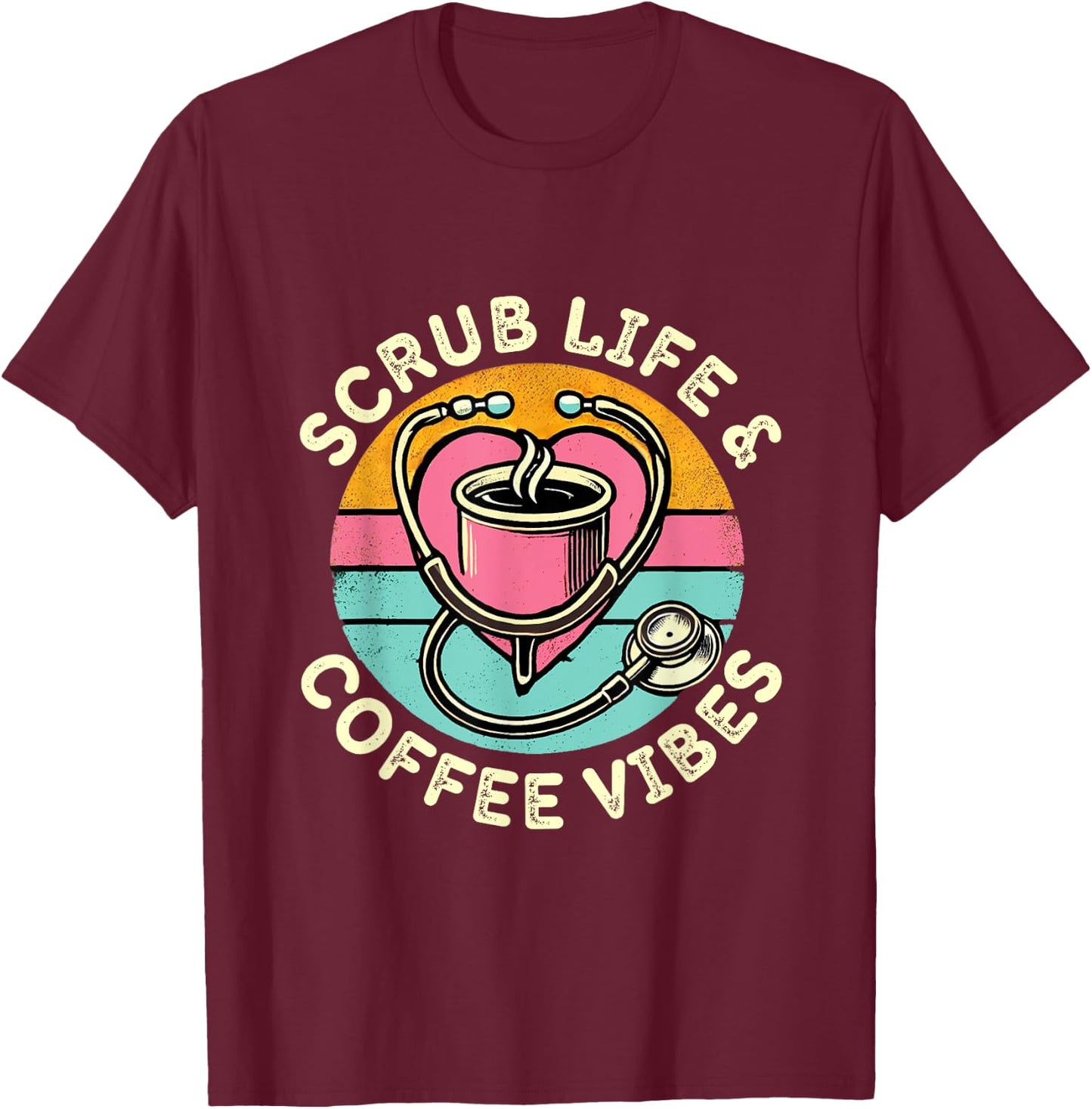 Cute Registered Nurse Life Retro RN Coffee Lover T-Shirt - T-Shirt | Maroon