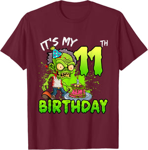 It's My 11th Birthday Zombie Lover 11 Year Old Boys Girls T-Shirt - T-Shirt | Maroon