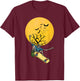 Skateboarding skeleton on the moon night with bats Halloween T-Shirt - T-Shirt | Maroon