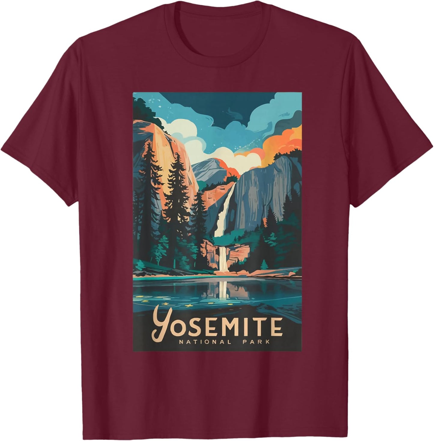 Retro Yosemite California National Park Tunnel View Trails T-Shirt - T-Shirt | Maroon